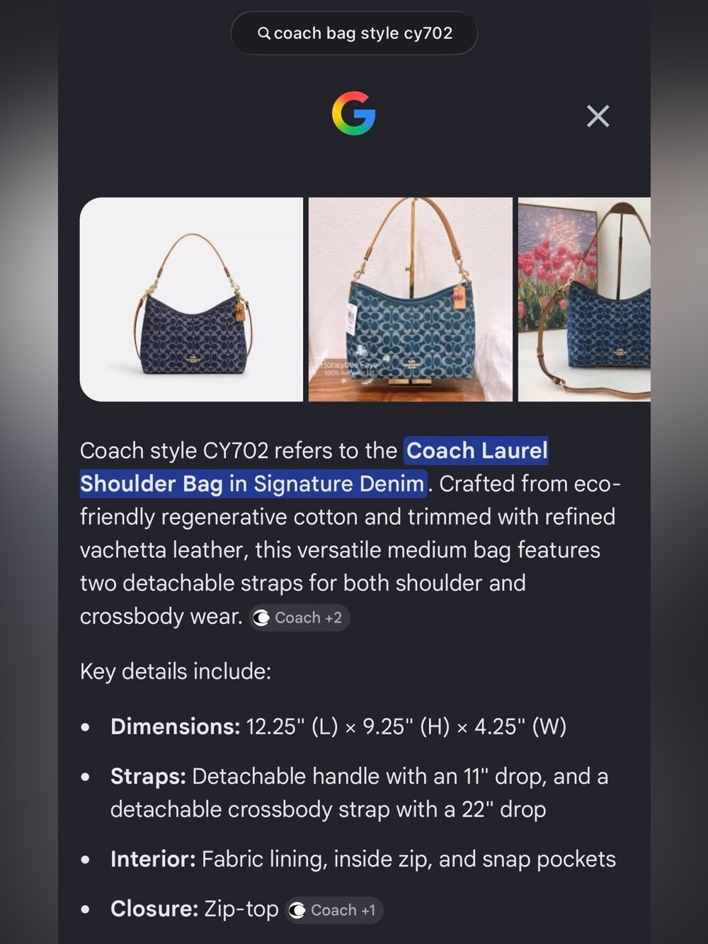 Coach Blue Signature Jacquard Shoulder Bag with Tan Leather Strap - Picture 8 of 8
